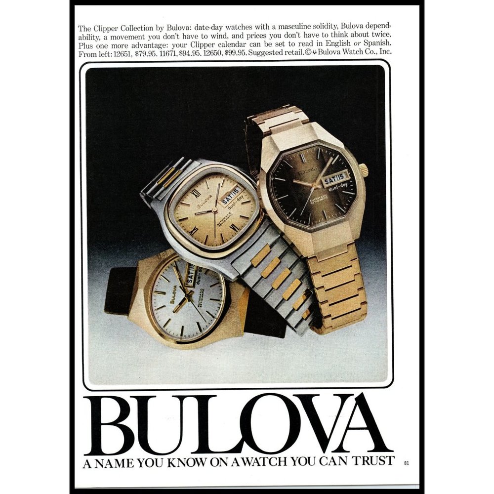 1978 Bulova Watch Clipper Collection Vintage Print Ad Automatic Calendar Photo